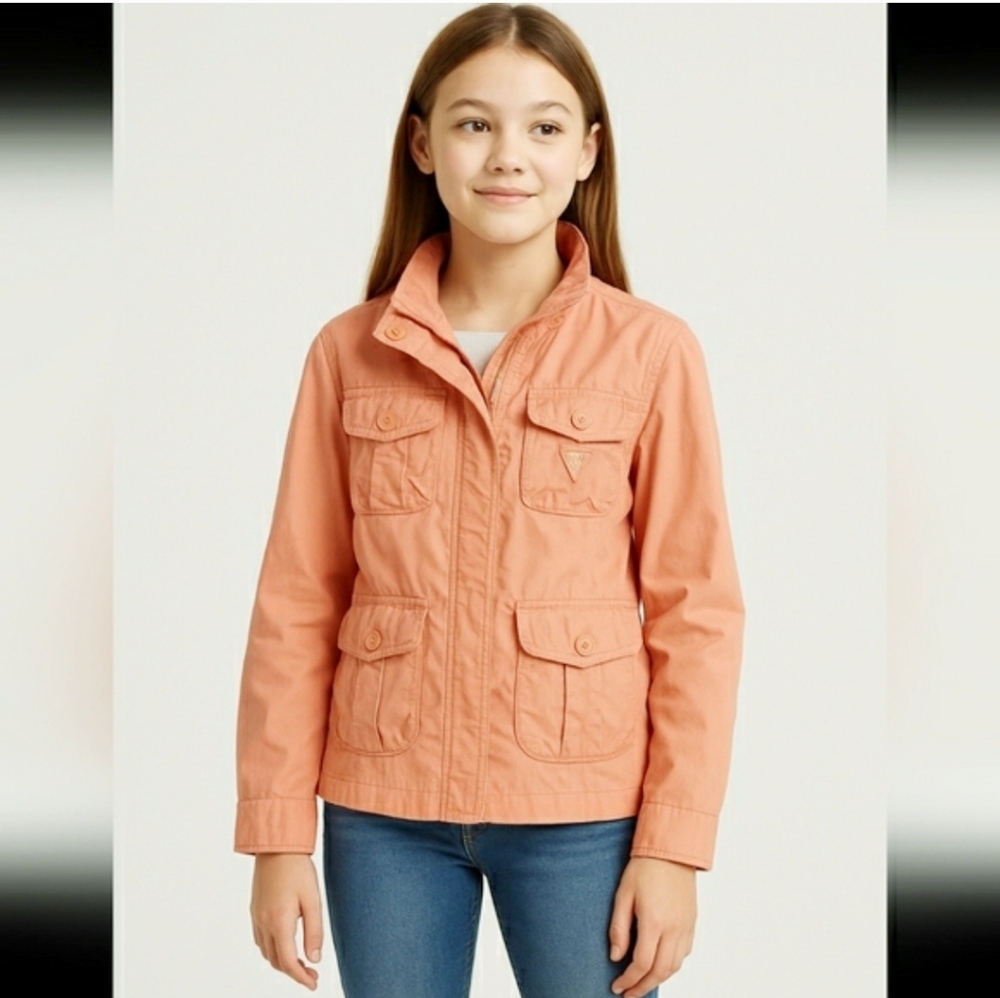 Vintage Guess 1981 Girl's Cotton Utility Military Jacket Peach XL 16